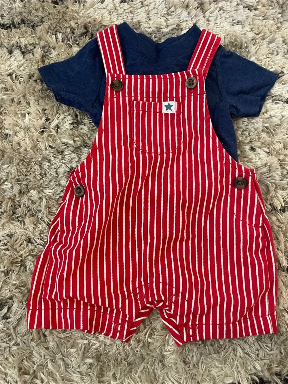 Carter's Red & White Striped Overalls with Navy Tee